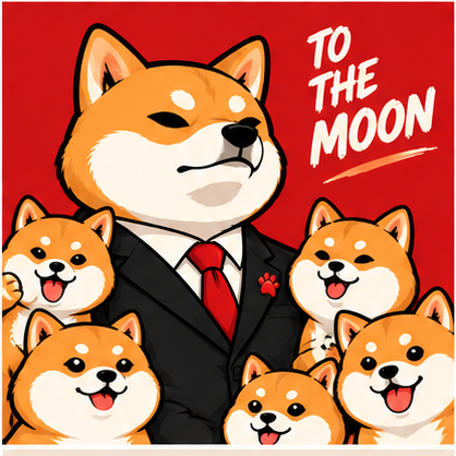 Ishi Inu surrounded by smiling Shiba pups beneath To the Moon lettering